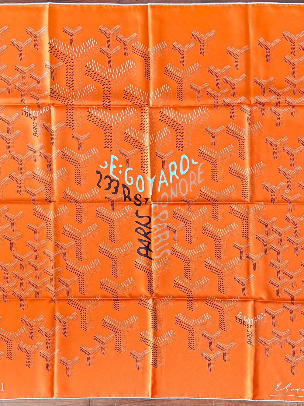 Goyard Orange Chevron Signature Silk Scarf.